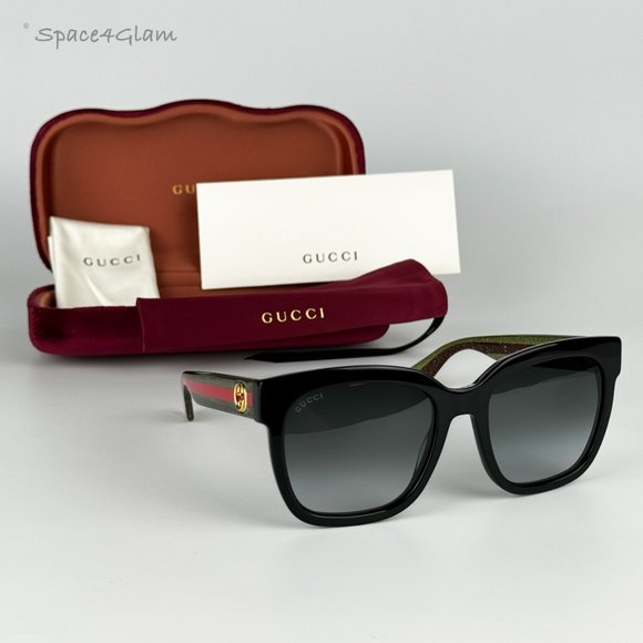 NEW GUCCI GG0034SN 002 Black Colorful Gray Gradient Rectangle Women Sunglasses - Picture 4 of 9